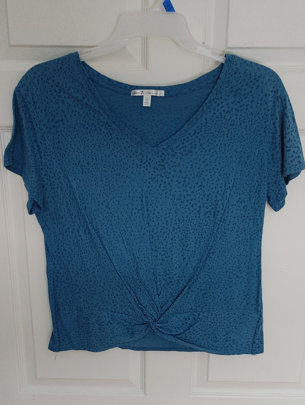 Seven7 Teal Blue V-Neck Knot-Front Crop Top